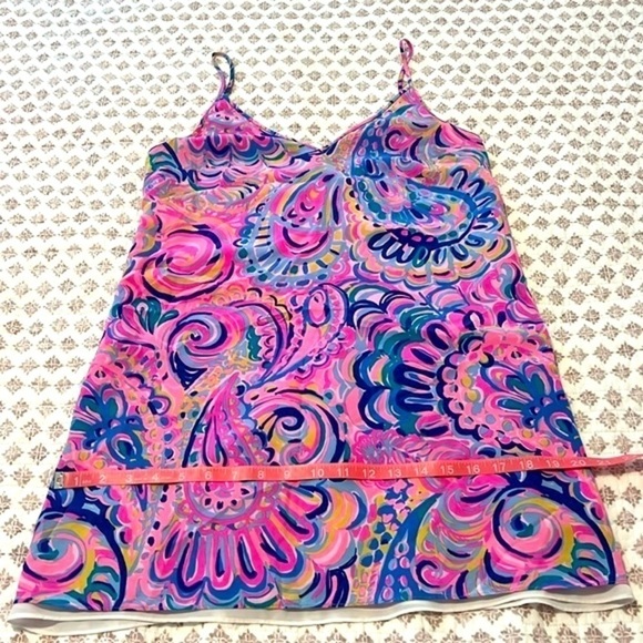 Lilly Pulitzer Lela Psychedelic Sunshine Silk Slip Double V-Neck Dress Small - Picture 13 of 15